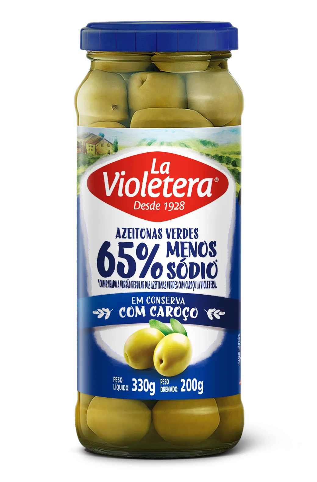 Azeitona Verde com caroço La Violetera Menos Sódio 200g