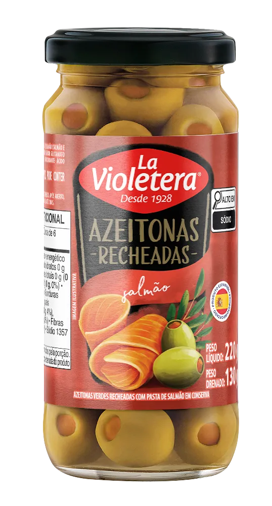 Azeitona Verde Recheada com Salmão La Violetera 130g