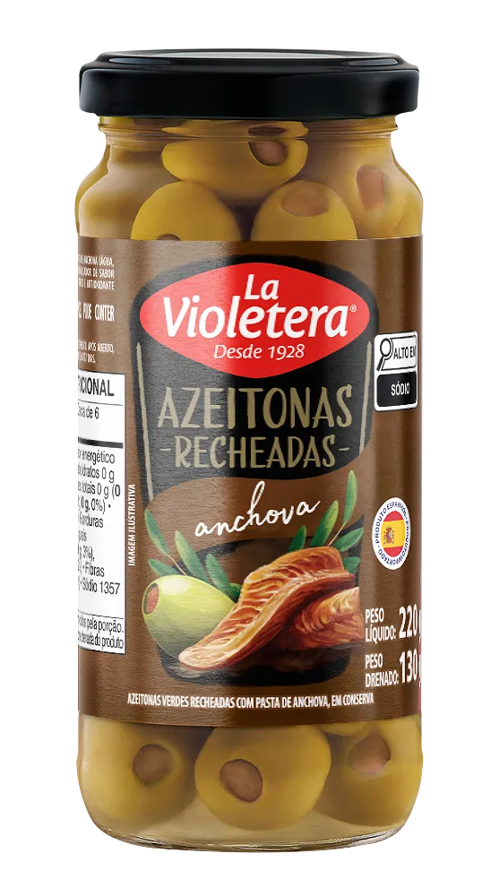 Azeitona Verde Recheada com Anchovas La Violetera 130g